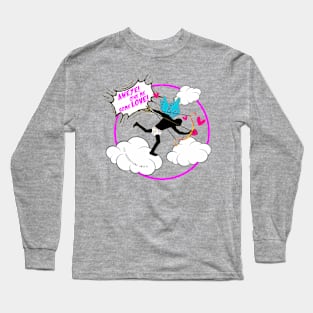 Valentine's Day Lovers Cupid Cartoon | Pink & Red Comic Book Style Long Sleeve T-Shirt